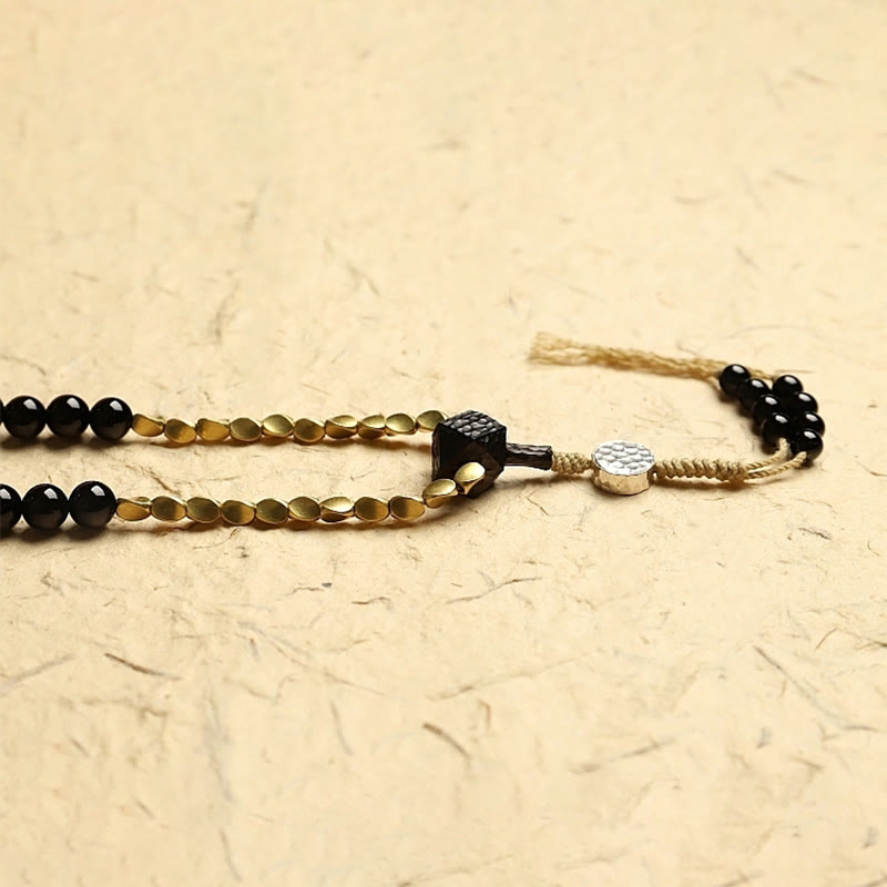 Wear FengShui Tibetan 108 Mala Beads Black Onyx Three-eyed Dzi Beads Protection Bracelet