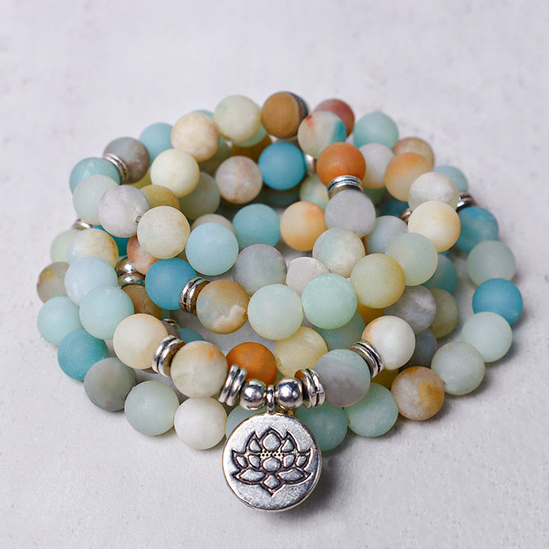 Wear FengShui Tibetan Amazonite Stone Blessing Lotus Mala
