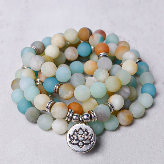 Wear FengShui Tibetan Amazonite Stone Blessing Lotus Mala