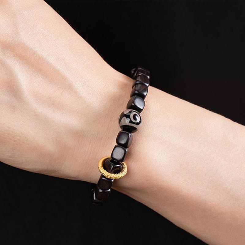 Wear FengShui Tibetan Ebony Wood Dzi Bead Balance Calm Bracelet