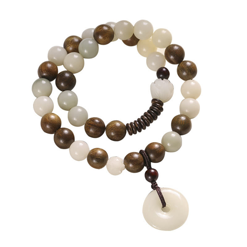 Wear FengShui Bodhi Seed Green Sandalwood Lotus Peace Buckle Harmony Double Wrap Bracelet