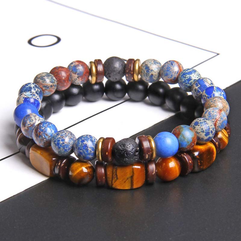 Wear FengShui 2PCS Healing Crystal Emperor Stone Tiger Eye Bead Bracelet