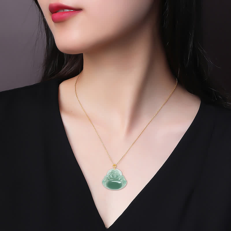 Wear FengShui Laughing Buddha Natural Jade Prosperity Abundance Necklace Pendant