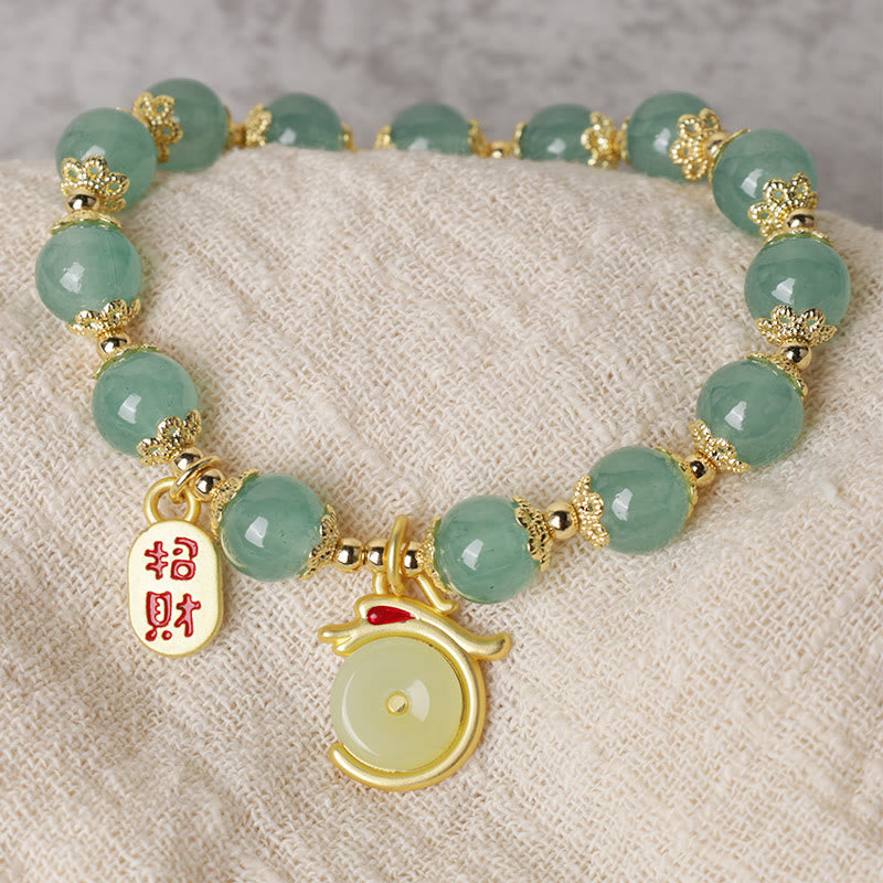 Wear FengShui Year of the Dragon Red Agate Green Aventurine Peace Buckle Fu Character Lucky Fortune Bracelet