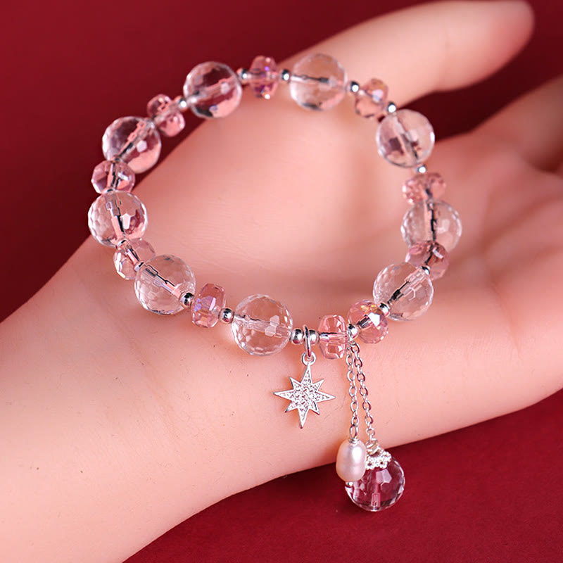 Wear FengShui White Crystal Pink Crystal Protection Star Charm Bracelet