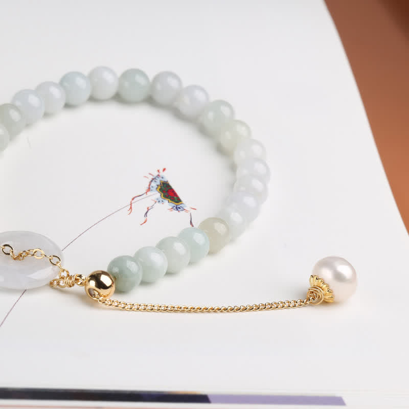 Wear FengShui Natural Jade Pearl Peace Buckle Prosperity Luck Bracelet