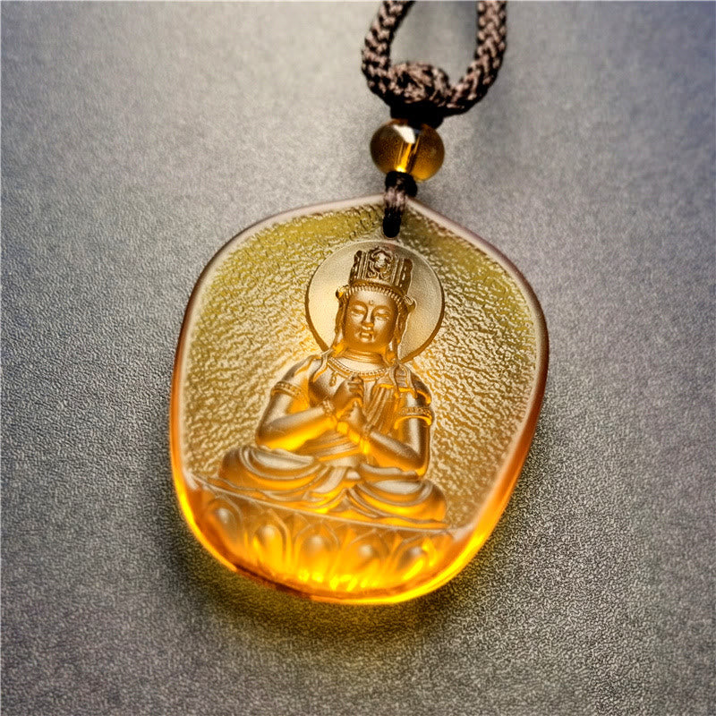 Wear FengShui Chinese Zodiac Natal Buddha Blessing Liuli Crystal Compassion Necklace Pendant