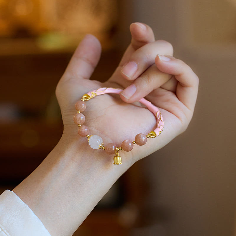 Wear FengShui Sun Stone Golden Silk Jade Lily of the Valley Charm Positive Bracelet Bangle