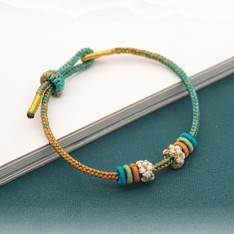 Wear FengShui Handmade Eight Thread Peace Knot Peach Blossom Knot Luck Rope Braided Bracelet