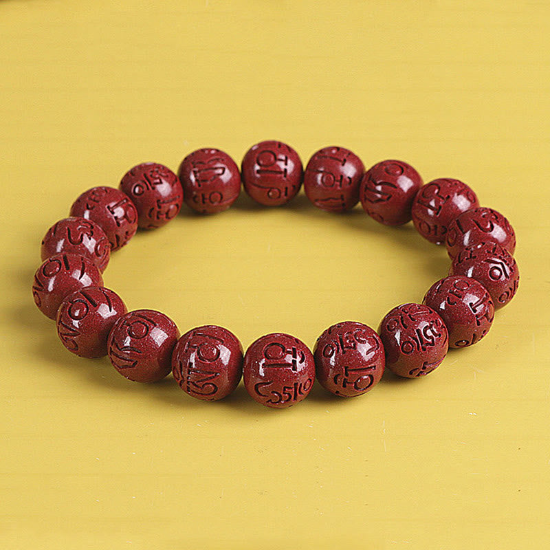 Wear FengShui Natural Double PiXiu Cinnabar Om Mani Padme Hum Wealth Luck Bead Bracelet