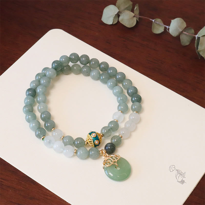 Wear FengShui Single Double Layer Jade Peace Buckle Luck Bracelet