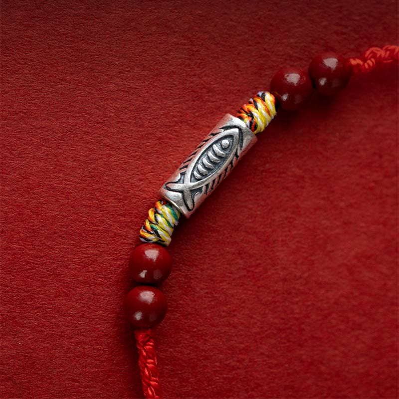 Wear FengShui 925 Sterling Silver Koi Fish Cinnabar Bead Wealth Handcrafted Braided Bracelet Anklet