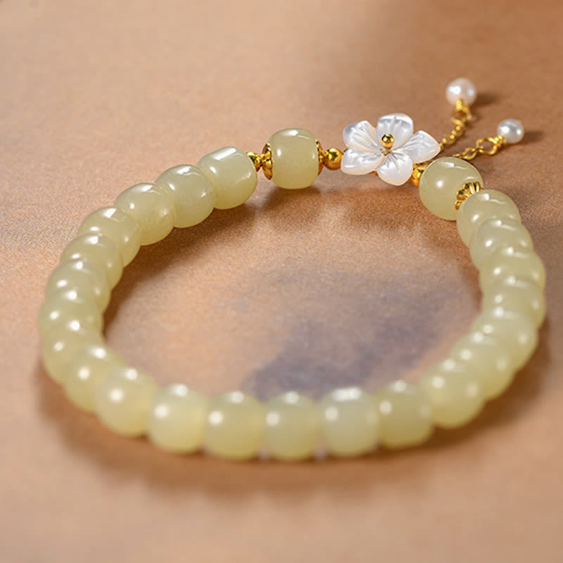 Wear FengShui 925 Sterling Silver Natural Hetian Jade Luck Flower Bracelet