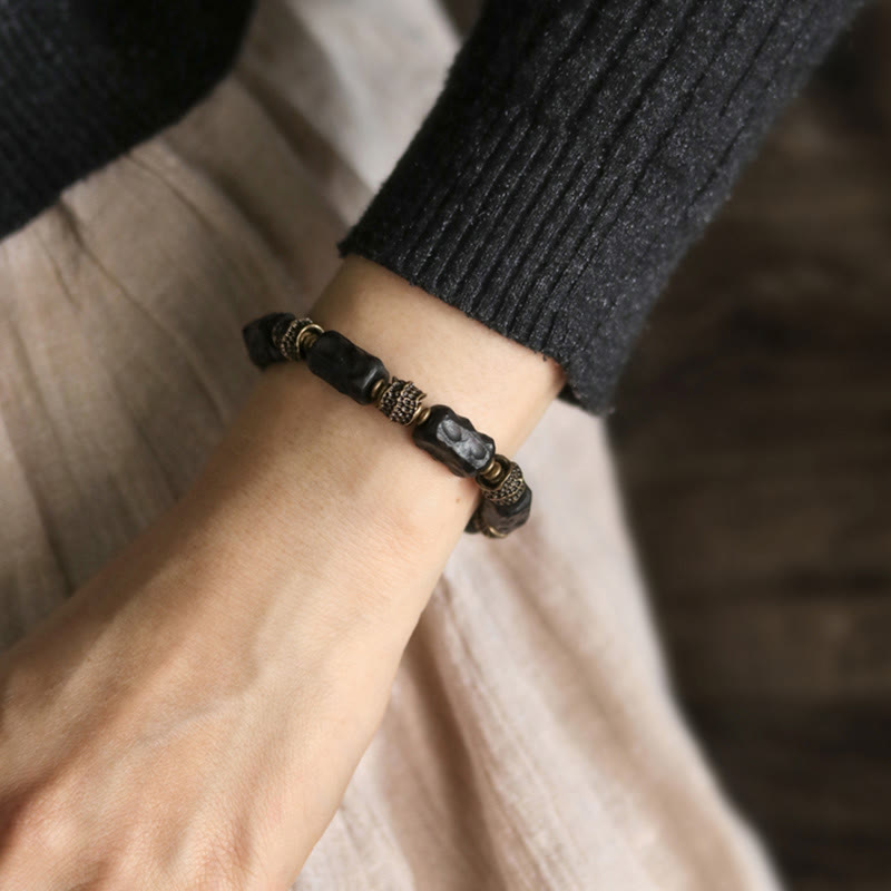 Wear FengShui Tibetan Ebony Wood Copper Calm Peace Bracelet