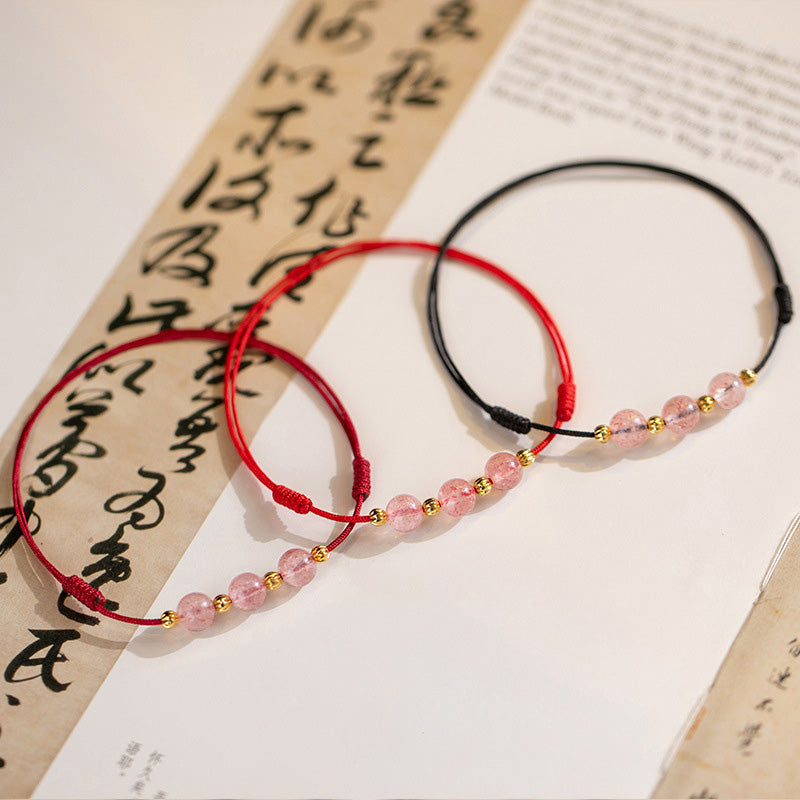 Wear FengShui Strawberry Crystal Beads Luck Red String Anklet