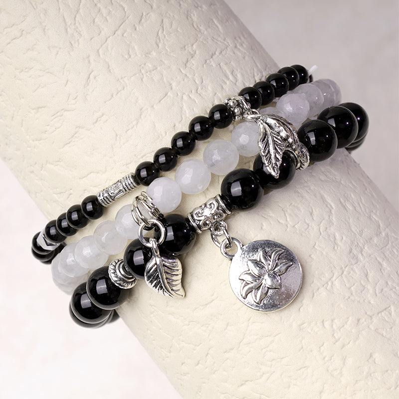 Wear FengShui 3PCS Natural Quartz Crystal Beaded Healing Energy Lotus Bracelet