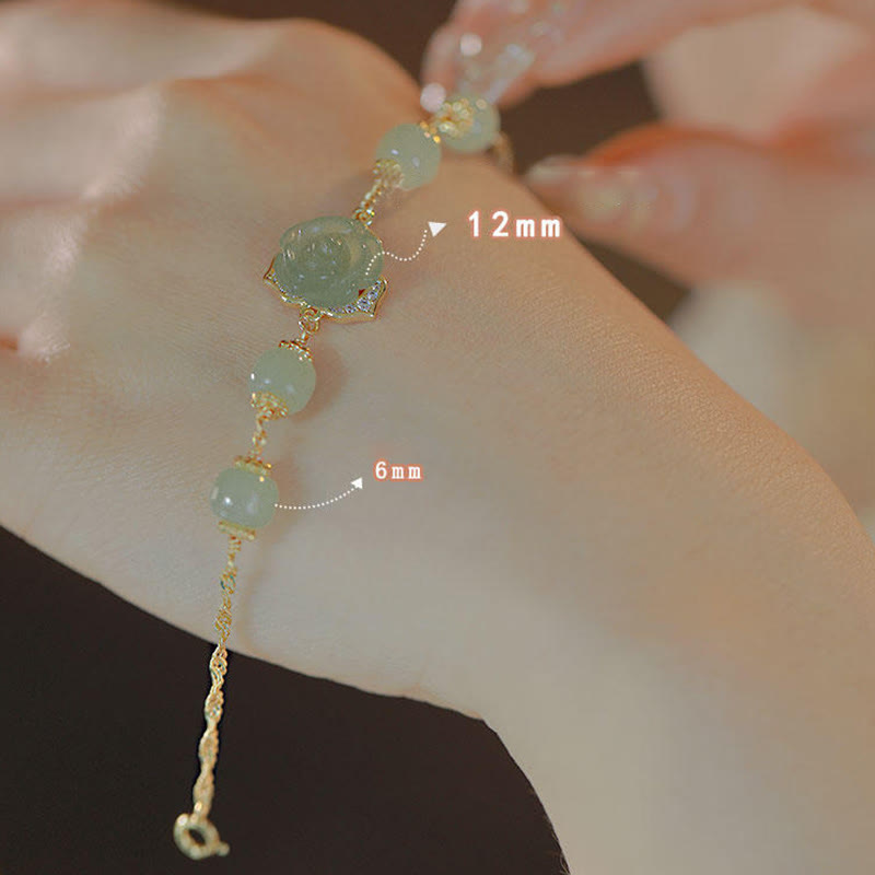 Wear FengShui 14K Gold Plated Hetian Jade Rose Flower Luck Chain Bracelet