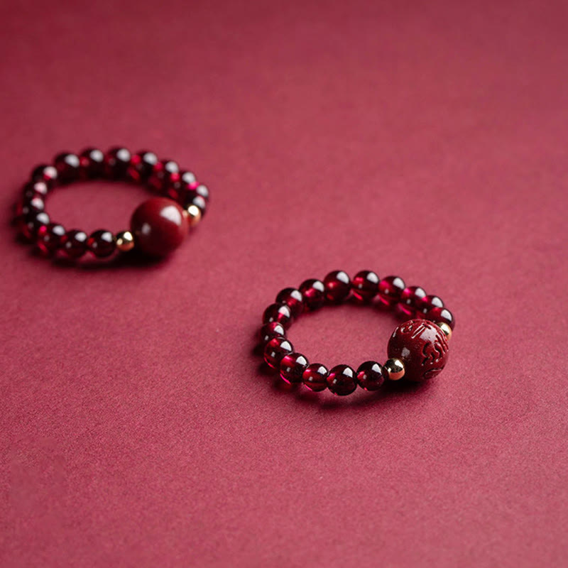 Wear FengShui Garnet Cinnabar Lucky Bead PiXiu Om Mani Padme Hum Rose Protection Ring