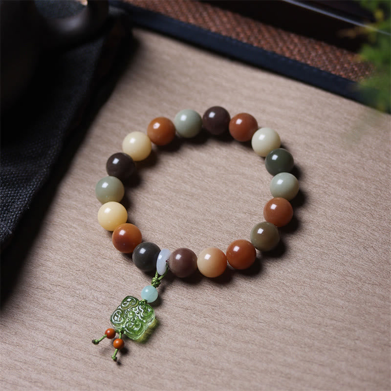 Wear FengShui Natural Multicolored Gradient Bodhi Seed Liuli Glass Charm Peace Bracelet