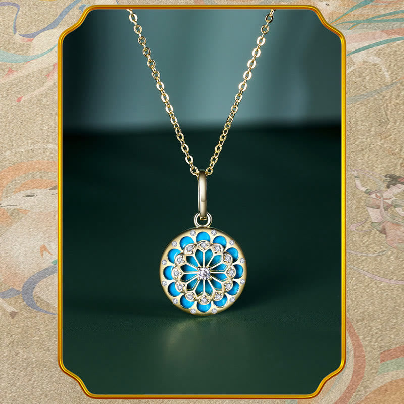 Wear FengShui 925 Sterling Silver Round Turquoise Zircon Protection Strength Necklace Pendant