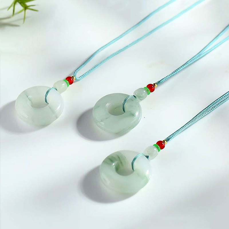 Wear FengShui Natural Jade Peace Buckle Prosperity Necklace Pendant
