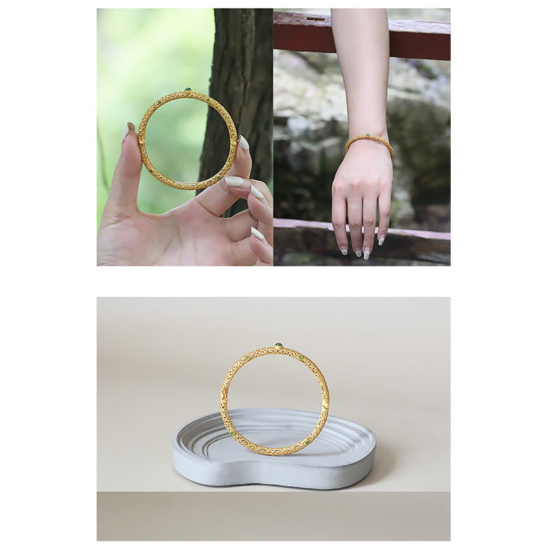 Wear FengShui Cyan Jade Copper Auspicious Clouds Calm Healing Bracelet Bangle