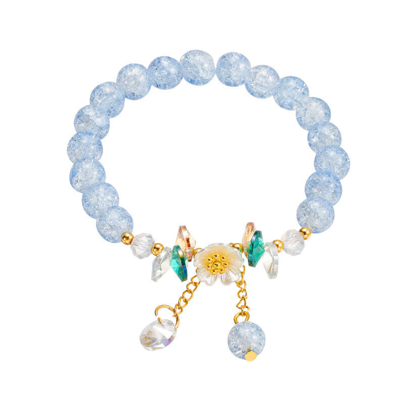 Wear FengShui Simple Design Flower Charm Glass Bead Bracelet