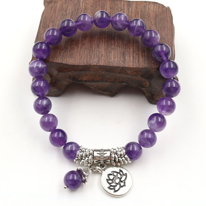 Wear FengShui Amethyst Crystal Lotus Healing Balance Bracelet