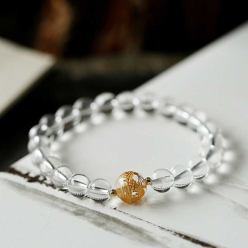 Wear FengShui Natural Black Obsidian White Crystal Black Onyx Dragon Strength Bracelet
