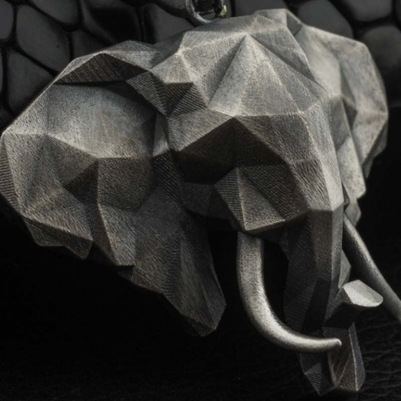 Wear FengShui Elephant Pewter Titanium Steel Strength Necklace Pendant