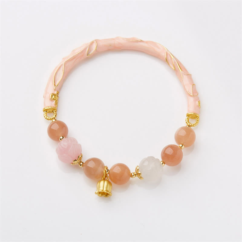 Wear FengShui Sun Stone Golden Silk Jade Lily of the Valley Charm Positive Bracelet Bangle
