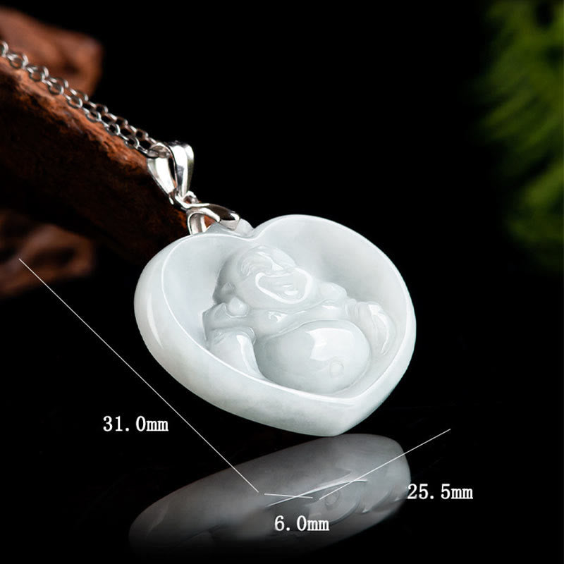 Wear FengShui Laughing Buddha White Jade Luck Blessing Titanium Steel Chain Necklace Pendant