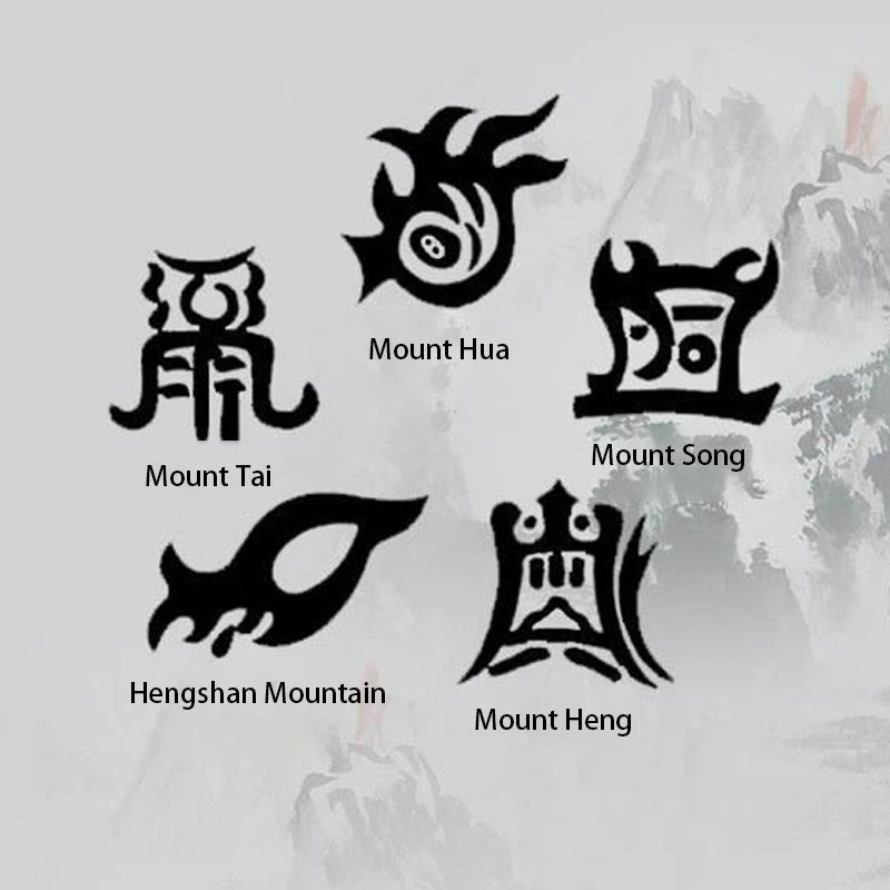 Wear FengShui Natural Black Obsidian Taoism Five Sacred Mountains Nine-Character Mantra Carved Strength Yin Yang Necklace Pendant Key Chain