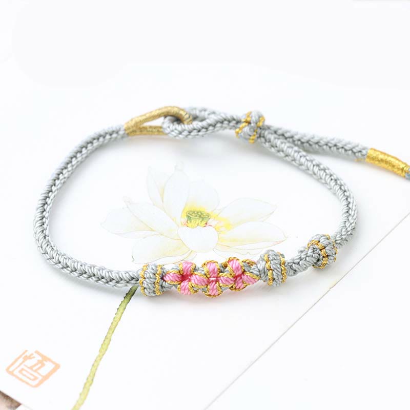 Wear FengShui Handmade Three Peach Blossoms Luck Eight Strands Braided String Bracelet