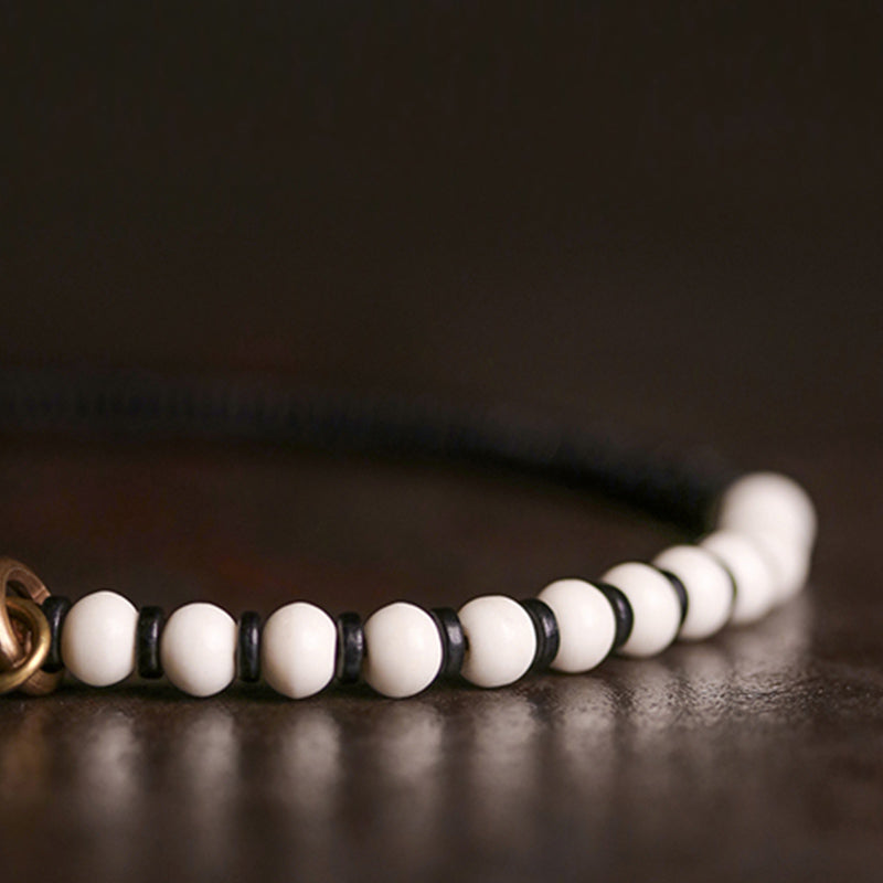 Wear FengShui Bone Beads Ebony Wood Copper Strength Couple Bracelet