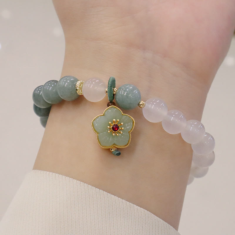 Wear FengShui White Agate Jade Lotus Flower Peace Buckle Protection Bracelet