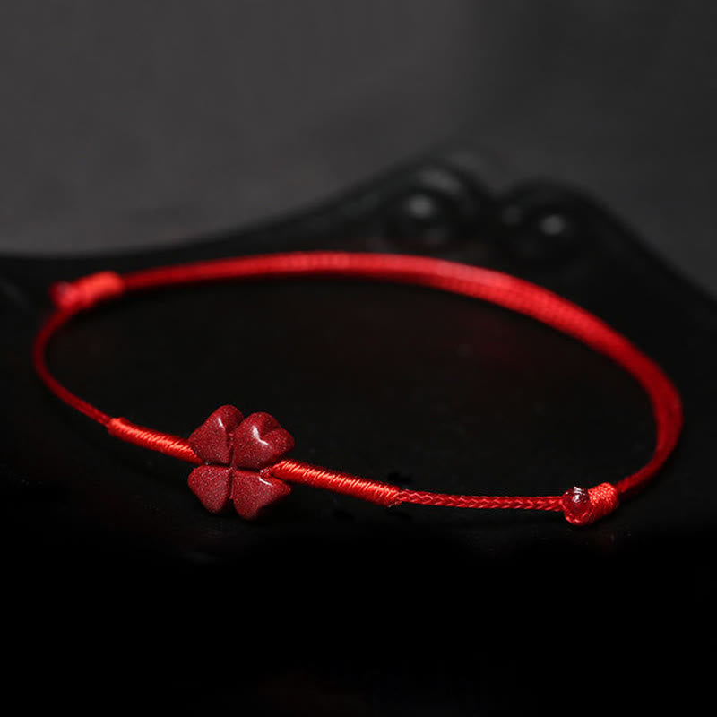 Wear FengShui Handmade Plum Blossom Four Leaf Clover PiXiu Lotus Koi Fish Cinnabar Blessing Braid Bracelet