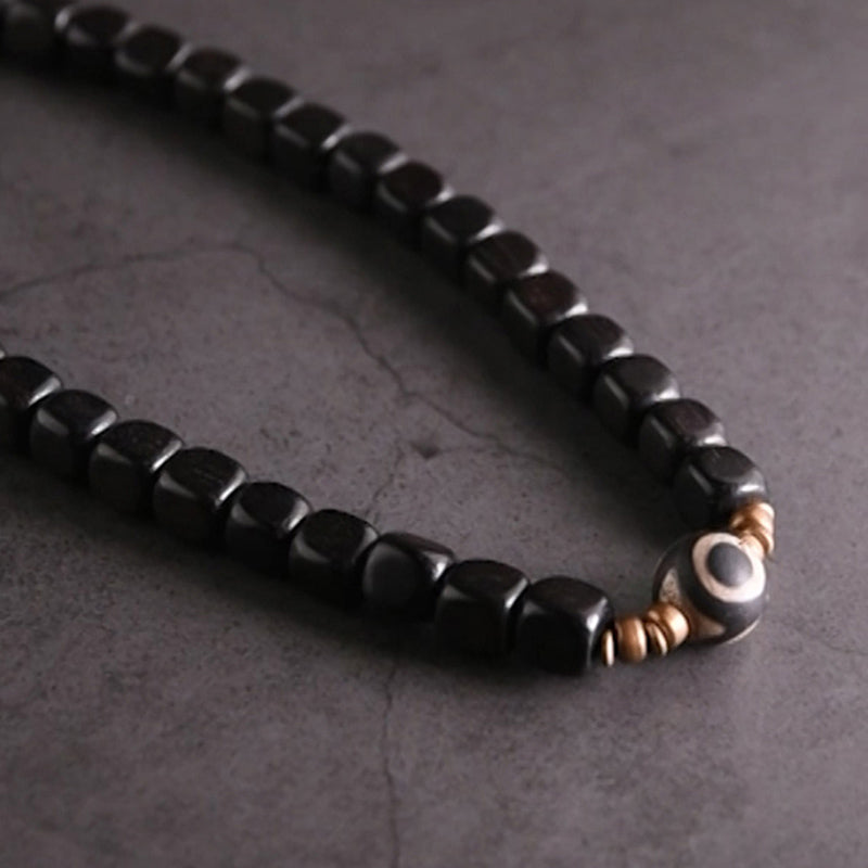 Wear FengShui Ebony Wood Dzi Bead Copper Peace Couple Bracelet