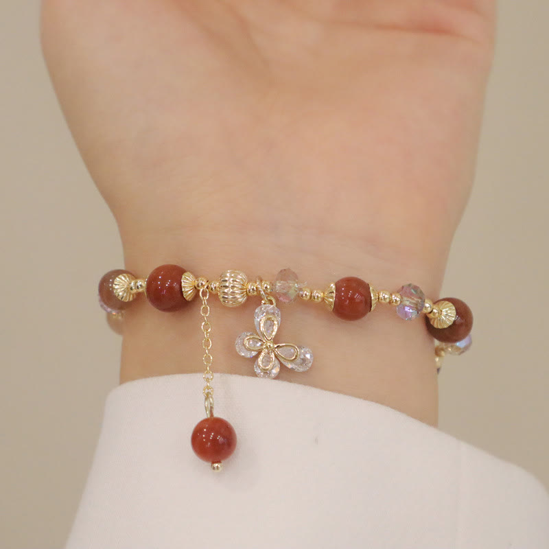 Wear FengShui Natural Fu Lu Shou Rainbow Crystal Rutilated Quartz Wealth Butterfly Charm Bracelet
