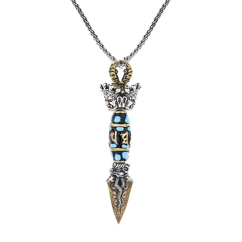 Wear FengShui Tibet Om Mani Padme Hum Dzi Bead Dorje Vajra Pattern Wealth Rotatable Necklace Pendant