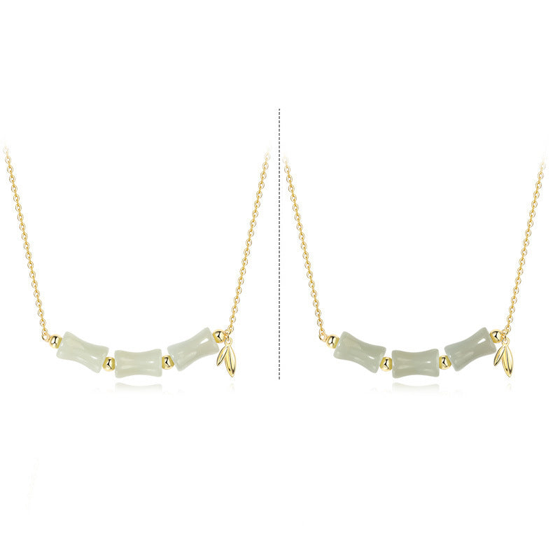 Wear FengShui 925 Sterling Silver Hetian Jade Bamboo Fu Character Prosperity Necklace Pendant Bracelet