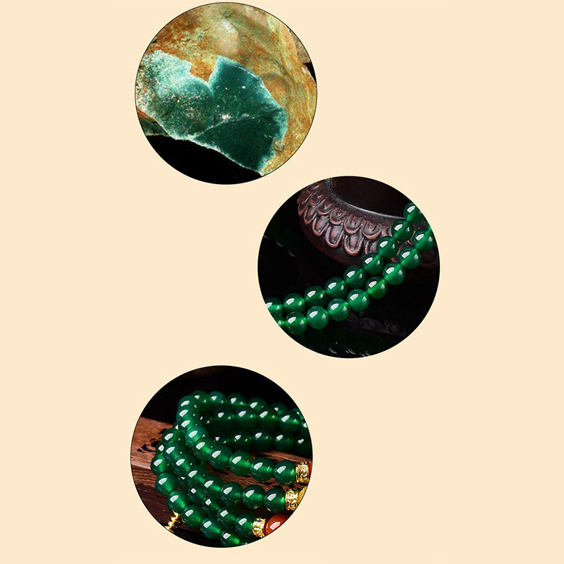 Wear FengShui 108 Beads Natural Green Agate Success Bracelet Mala