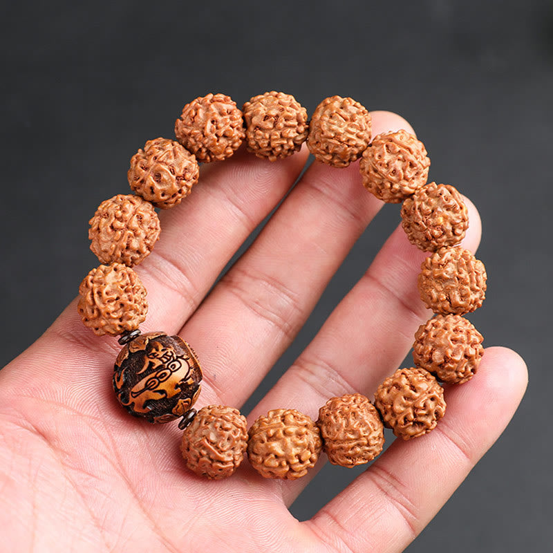 Wear FengShui Tibet Rudraksha Bodhi Seed PiXiu Copper Coin Wealth Luck Bracelet