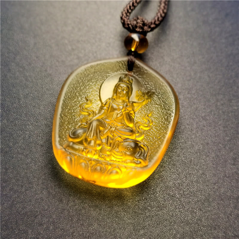 Wear FengShui Chinese Zodiac Natal Buddha Blessing Liuli Crystal Compassion Necklace Pendant