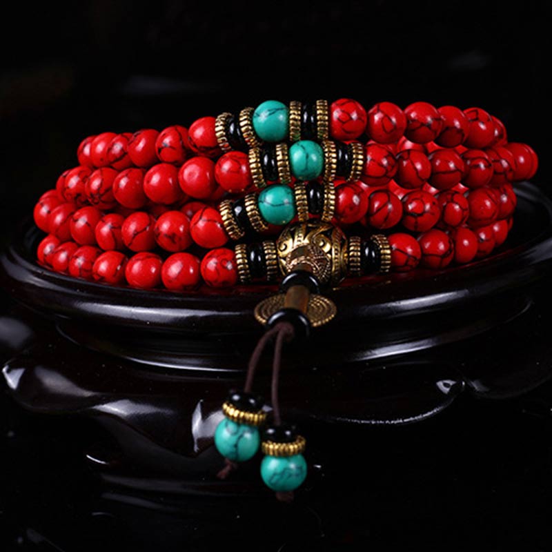 Wear FengShui Tibetan Mala Red Turquoise Lucky Necklace Bracelet