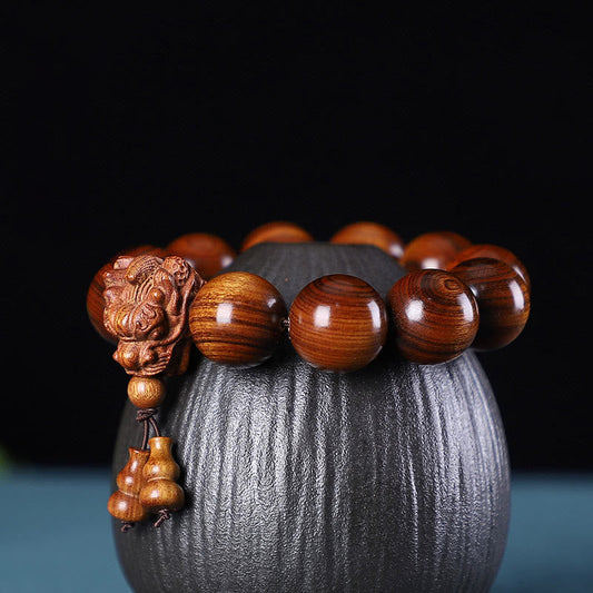 Wear FengShui Rosewood Green Sandalwood Small Leaf Red Sandalwood Dragon Carved Protection Bracelet