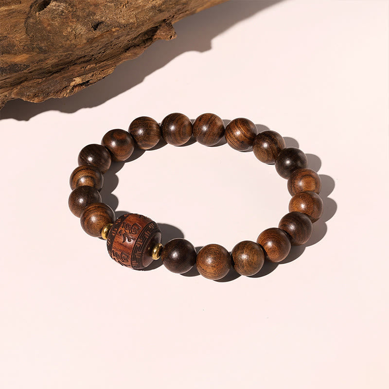 Wear FengShui Rosewood Auspicious Clouds Totem Fu Character Bamboo Pattern Warmth Bracelet