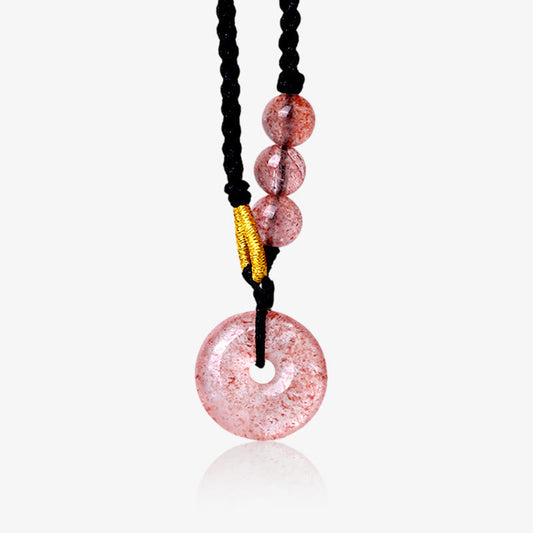Wear FengShui Strawberry Quartz Chalcedony Peace Buckle Healing Necklace Pendant