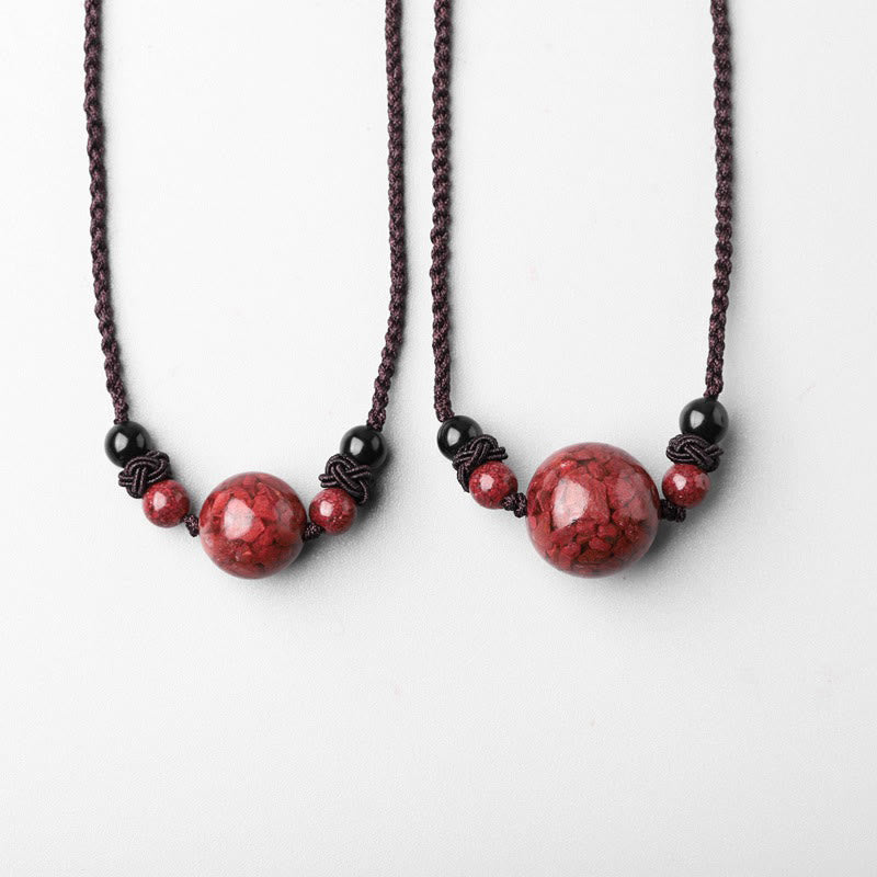 Wear FengShui Natural Cinnabar Stones Bead Blessing Necklace Pendant