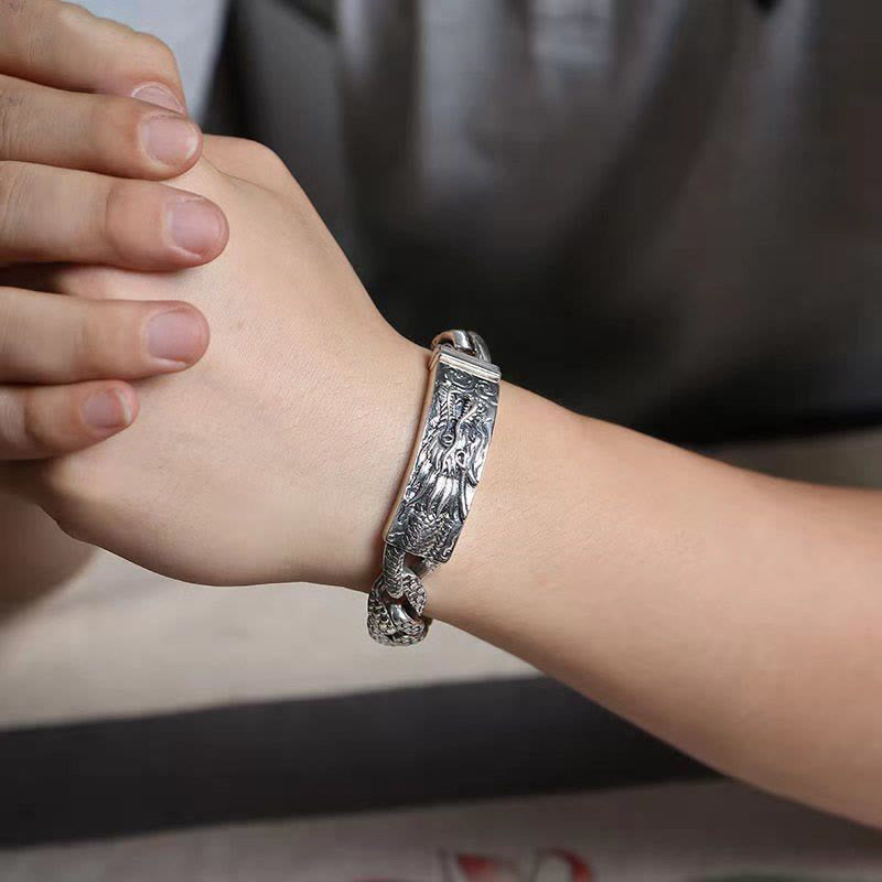 Wear FengShui Retro Dragon Scale Pattern Engraved Protection Bracelet